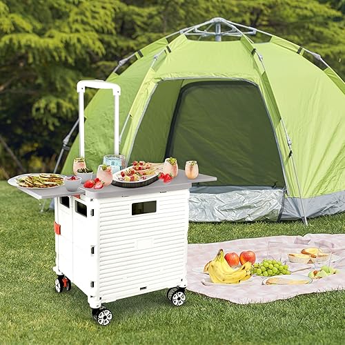 Miniatura 7 de FELICON SELORSS - Carrito plegable portátil con tapa deslizante magnética, mango telescópico, caja de plástico, ruedas giratorias de 360 para