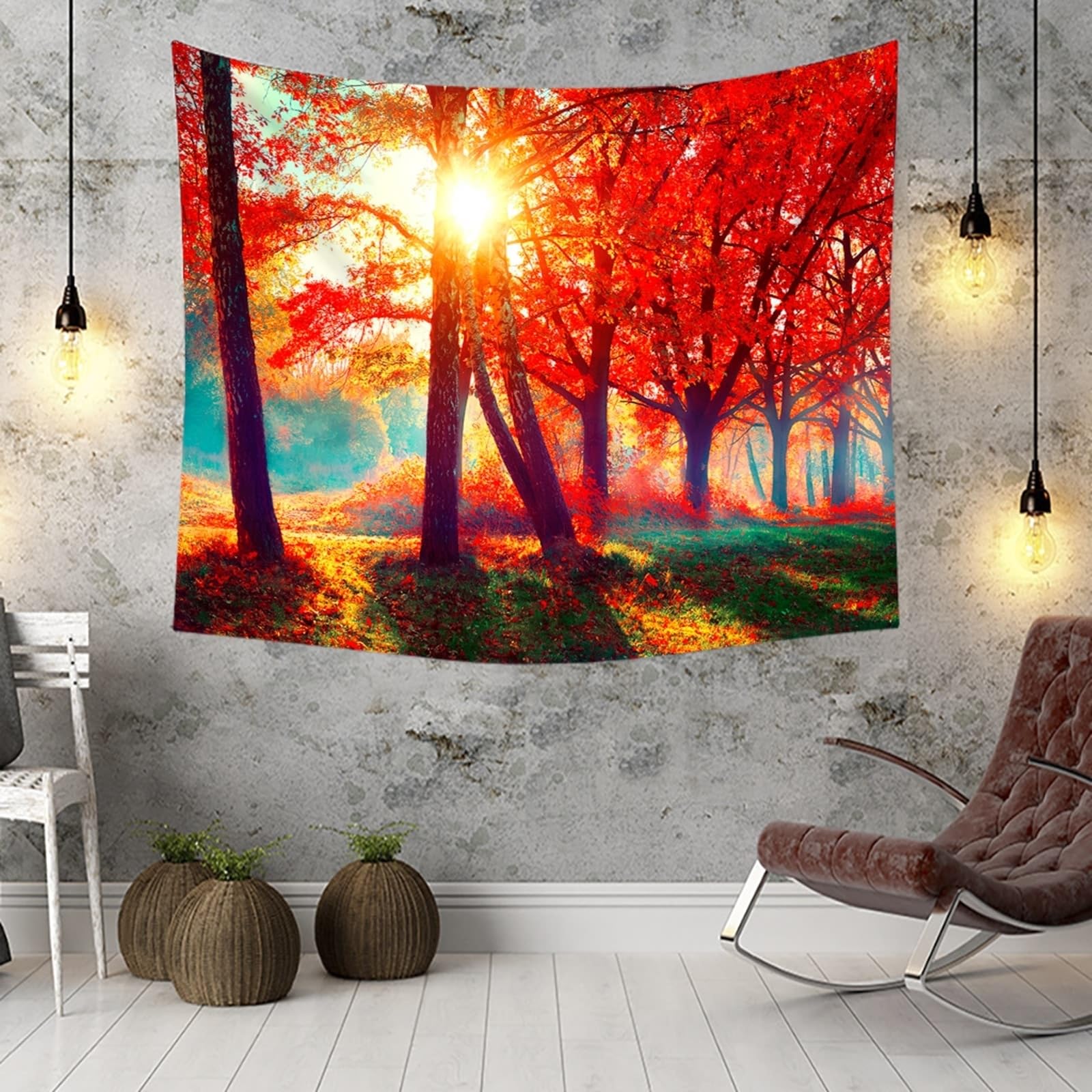 Tapisserie Rot, Polyester Wand Teppich Naturbaum Wandteppich 200x200cm