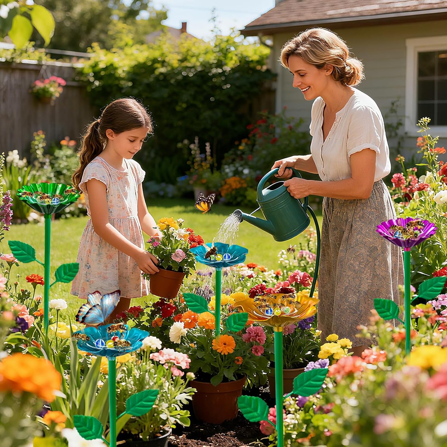 8-Pack Bee Watering Station: Rust-Resistant Metal Bee Feeders for Outdoors, Bee Waterers with Floral Design Butterfly & Bee Bath, and Bee Watering Station for Garden. Suitable for Yard Decorations