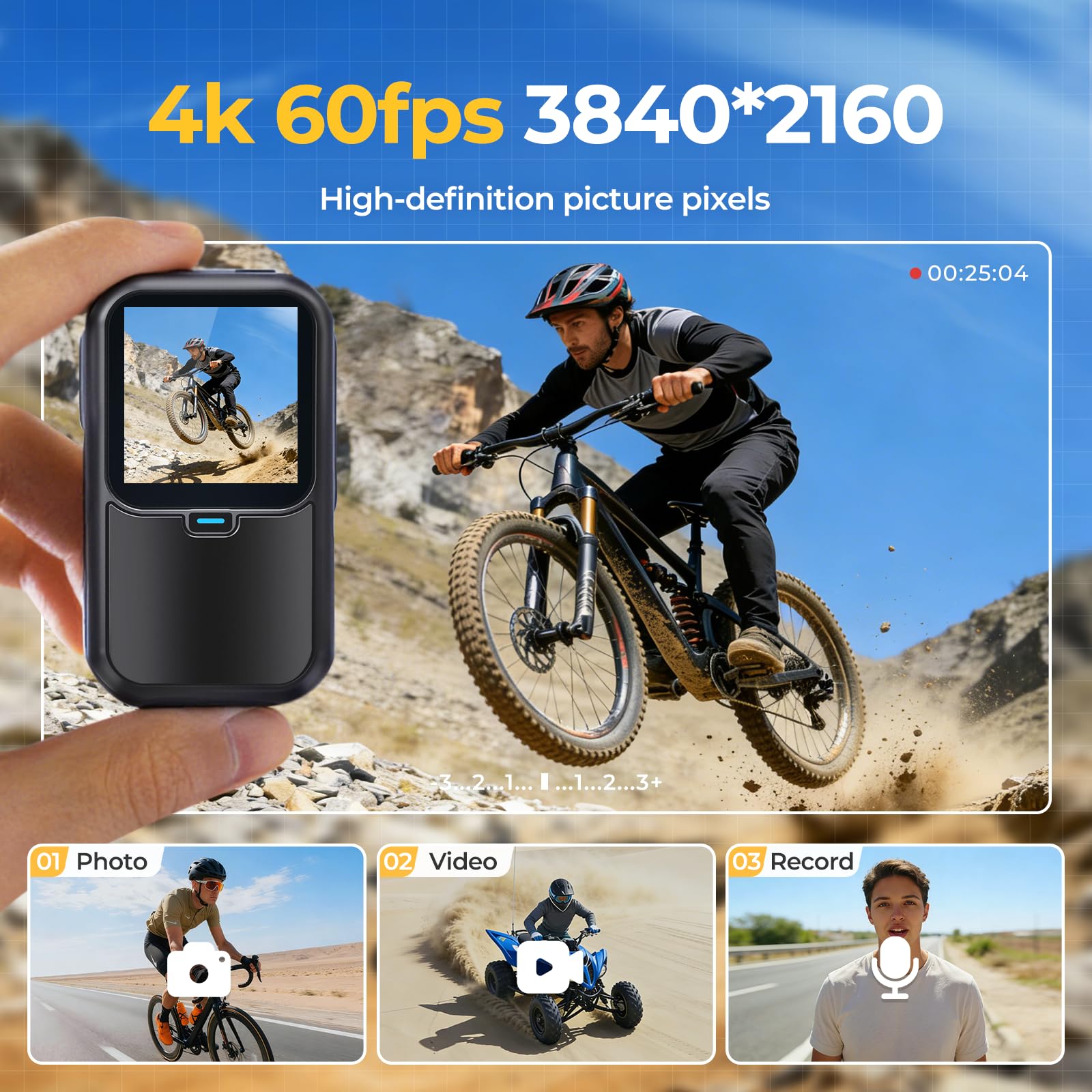 AIKER Action Cam 4K/5K WiFi NEU Upgraded, Bodycam mit 30M wasserdichte/EIS/180 Min Akkulaufzeit/Dual-Screen-Display/Helmkamera 150° Action Kamera für Fahrrad, Schnorcheln, Motorrad,Wandern & Vloggen