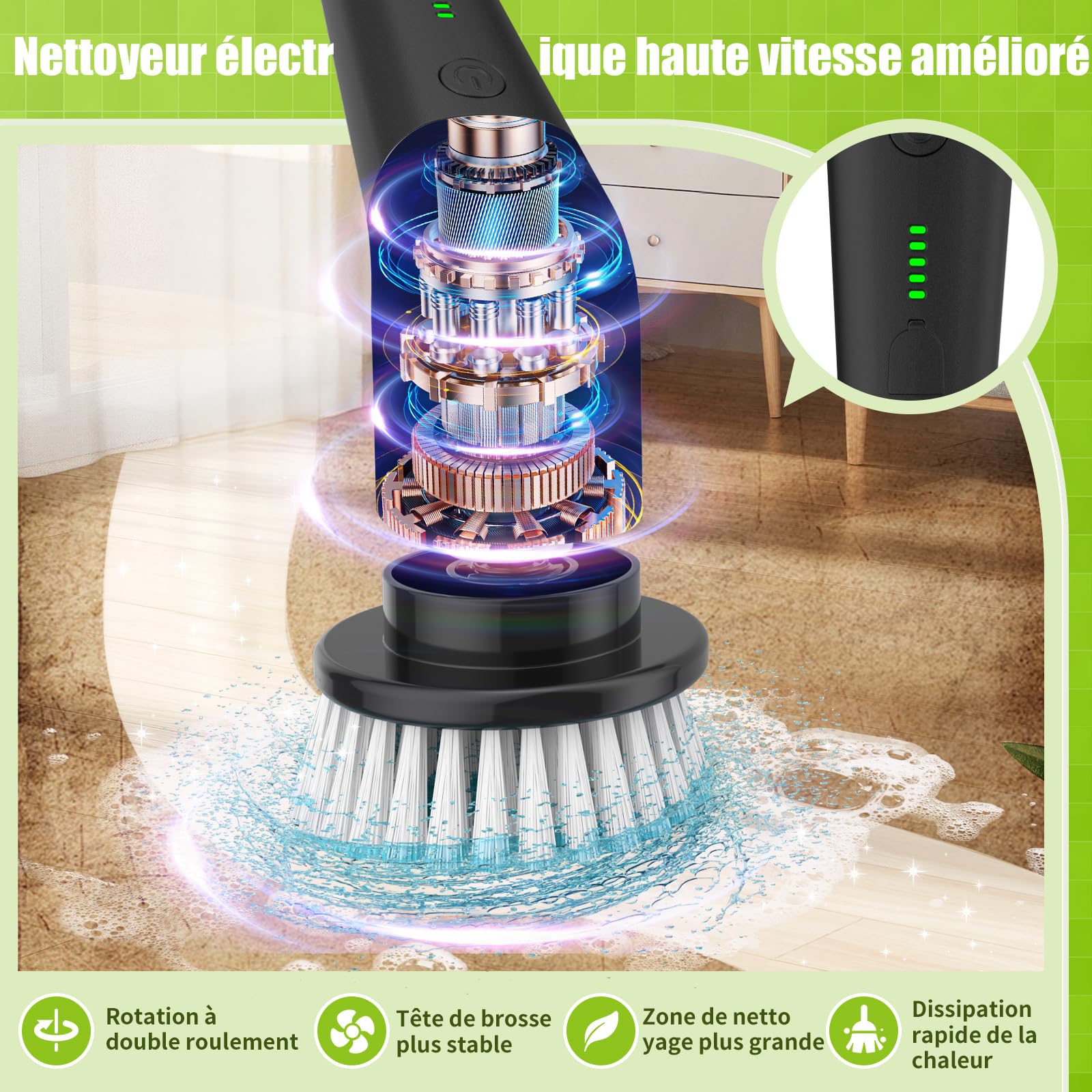 YKYI Brosse Électrique Nettoyage Rotative, 8 Têtes, IPX7, sans Fil