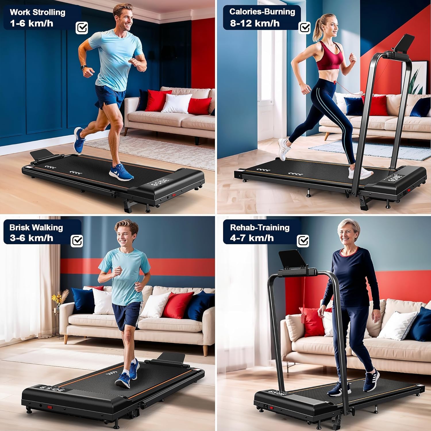 Cinta de Correr Plegable, Walking Pad con Motor de 2,5CV, 120 kg de Capacidad de Carga, Velocidad de 1-12 km/h, con Pendiente, Banda de Rodadura de 7 Capas, sin Necesidad de instalación