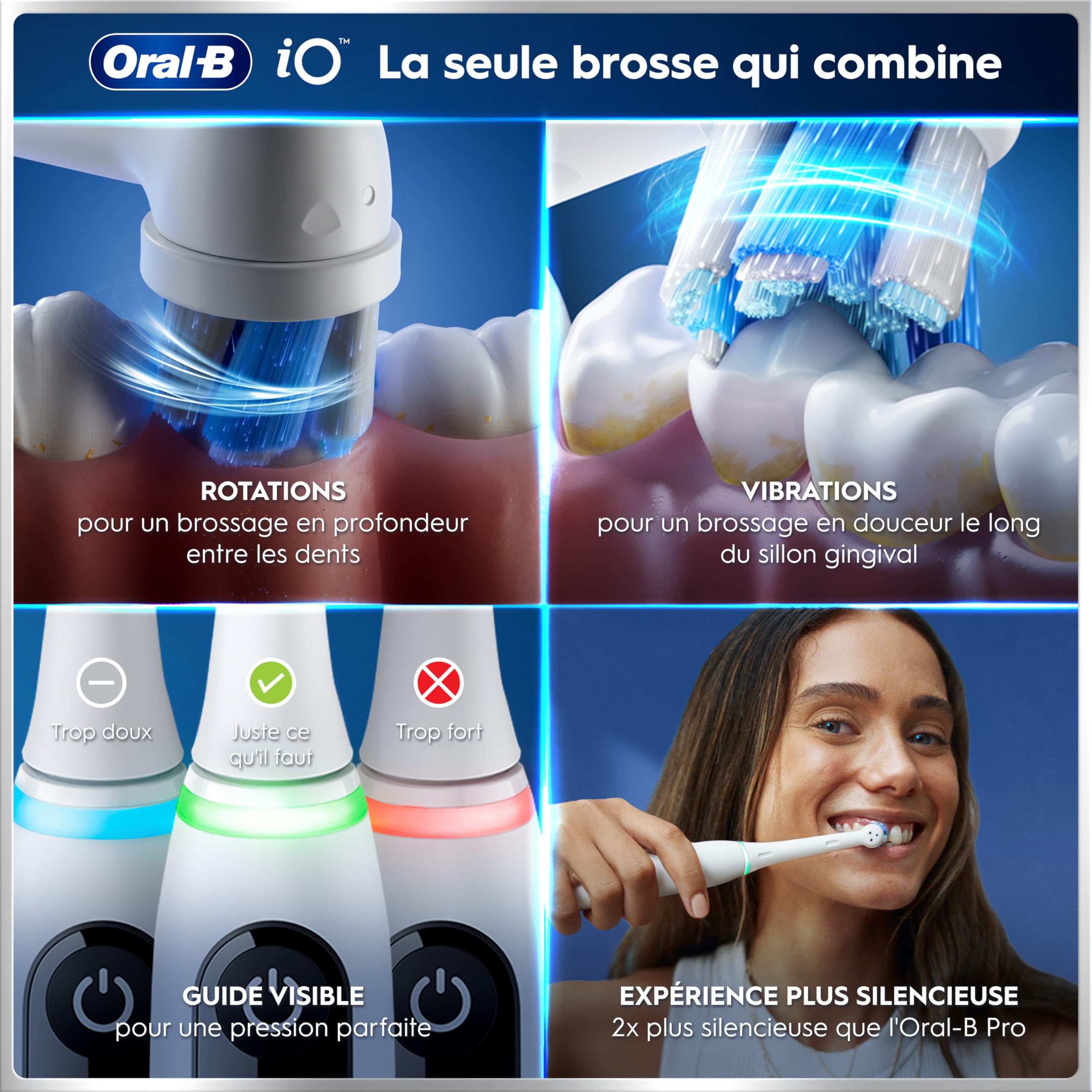 Oral-B Brosse A Dents Electrique iO 6 Blanche, 5 Modes De Brossage Dont Blancheur Et Soin Des Gencives, Capteur De Pression, Ecran Interactif, 2 Brossettes De Rechange Oral B, Etui De Voyage - 4