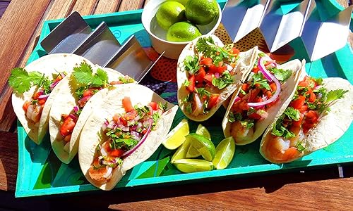 Miniatura 8 de Juego de 2 soportes metálicos para tacos  Bandejas de tacos de acero inoxidable  Apto para lavavajillas, horno y parrilla  Ideal para sándwiches y