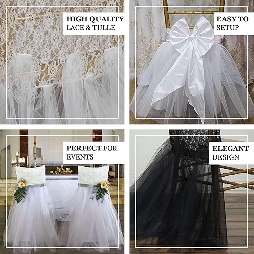 Miniatura 3 de Efavormart - 40 piezas de falda tutú para silla de elastano negro, decoración de silla para eventos de boda