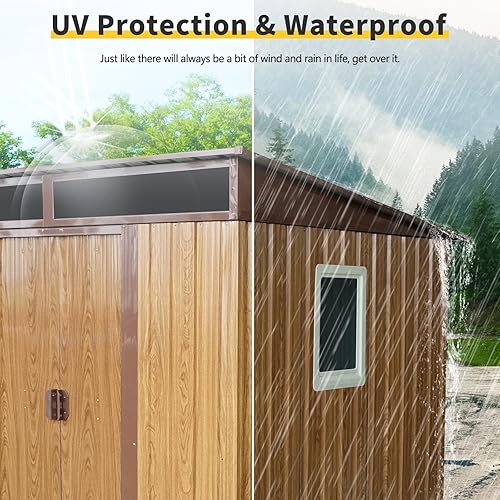 Vista 84 de Cobertizo de almacenamiento para exteriores de 6 x 4.5 pies, cobertizo de jardín de metal galvanizado con ventana y base de metal, cobertizo