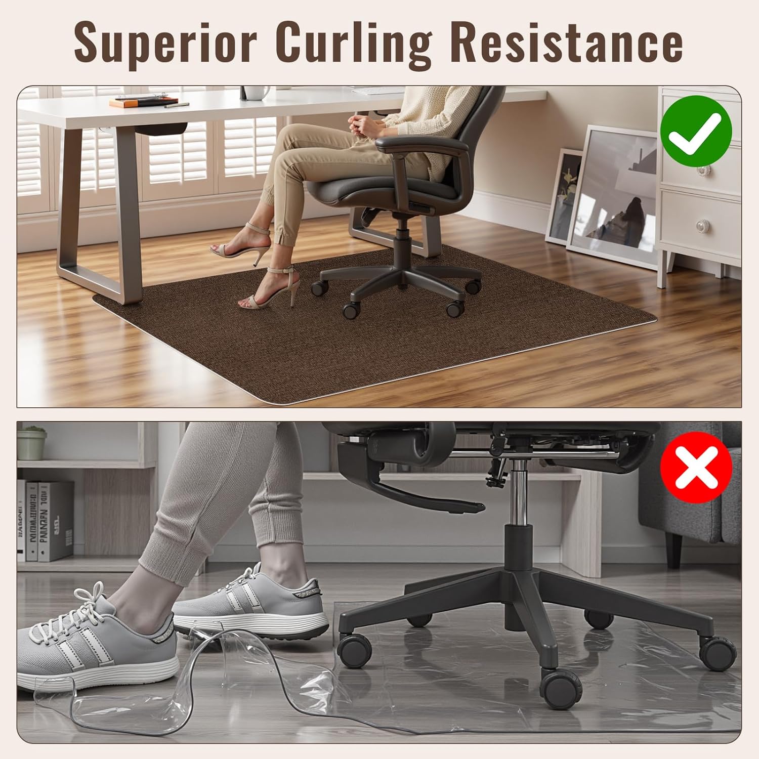 Sycoodeal Office Chair Mat for Hardwood Floor,Slip Resistant Floor Mat for Office Computer Gaming Chair,Heavy Duty Floor Protector for Rolling Chairs,Easy to Clean,Coffee(36x48)
