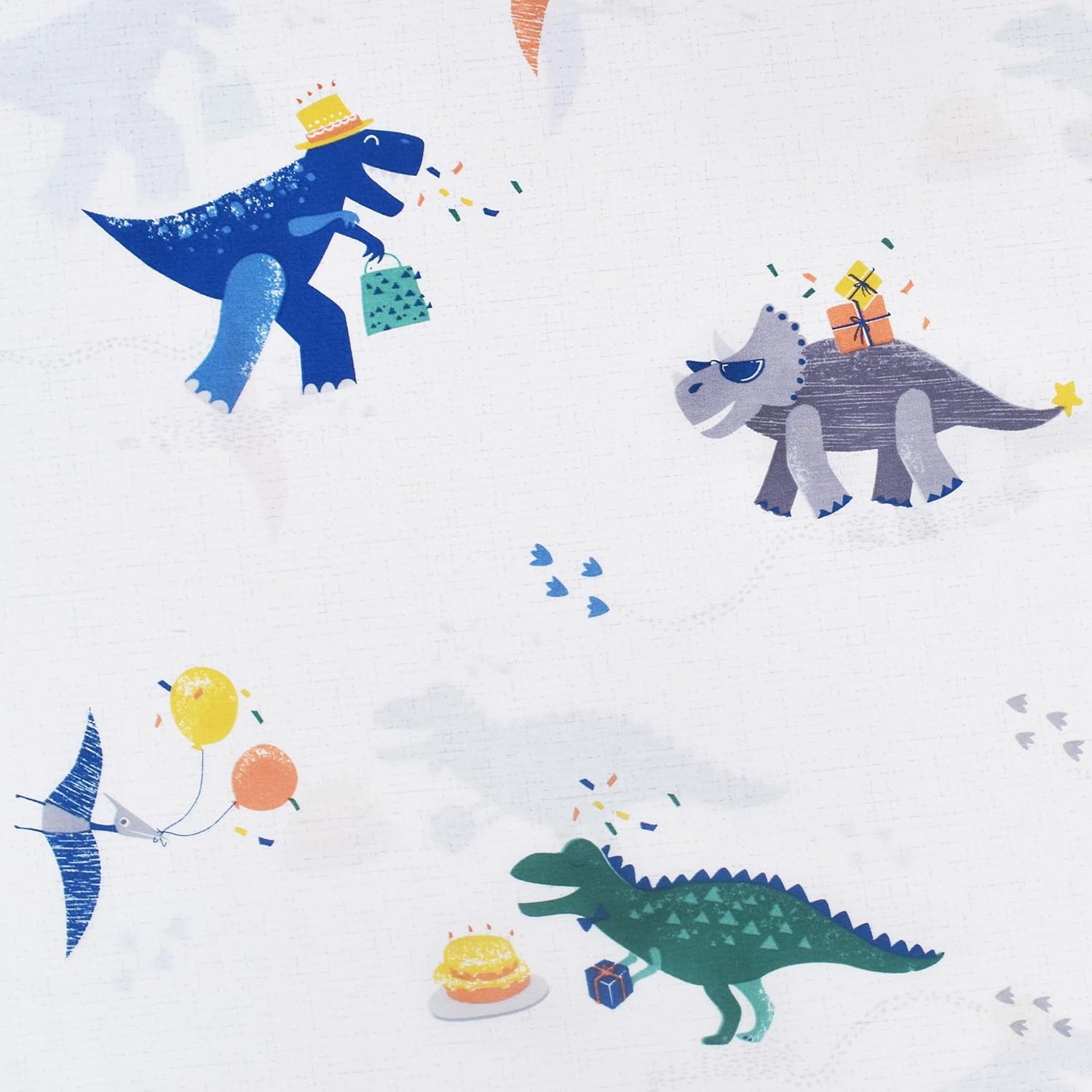 J-pinno Dinosaur Balloon Cake Gift Happy Birthday Party Twin Sheet Set Boys Girls Bedroom Decoration Gift, 100% Cotton, Flat Sheet + Fitted Sheet + Pillowcase Bedding Set