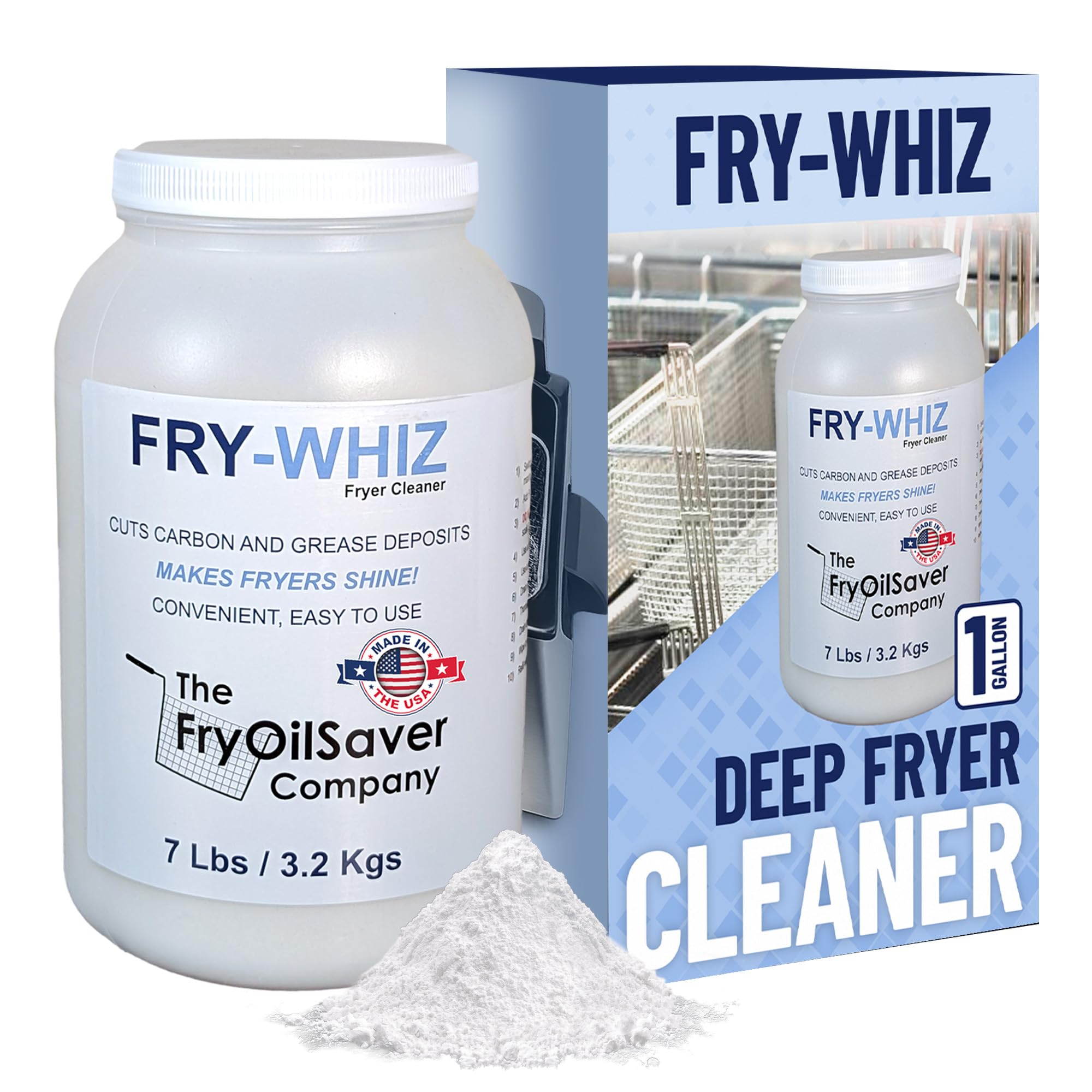 Fry-Whiz Deep Fryer Cleaner, Deep Fryer w/Basket Cleaner, Fryers Boil Out Powder for Cleaning Commercial Fryers, Removes Carbon, Grease, Food Stain, Rust, Cleaning Supplies for Food Service 1-Gallon