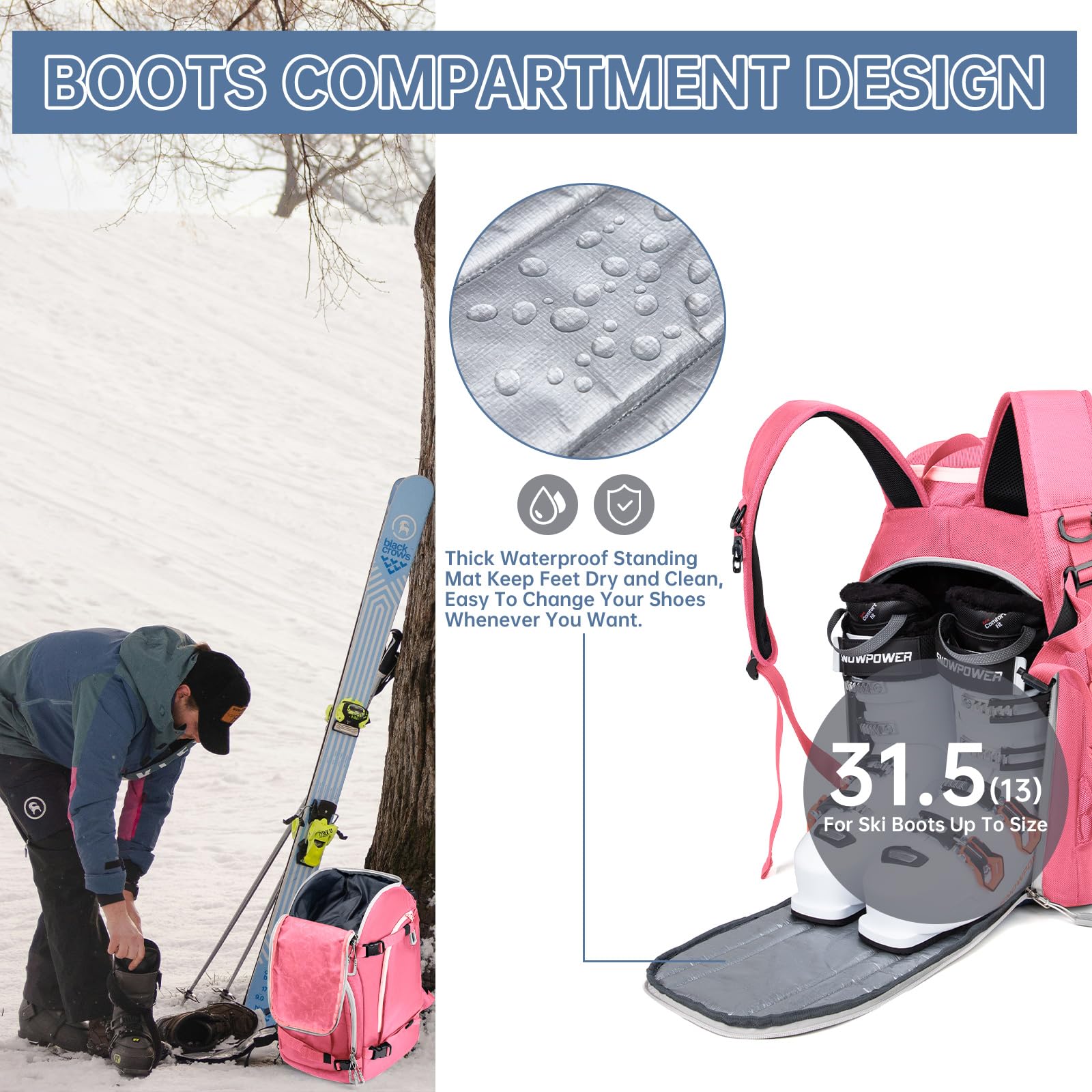 Mochila de esquí Bolsa para Botas con Compartimento para Casco 50L