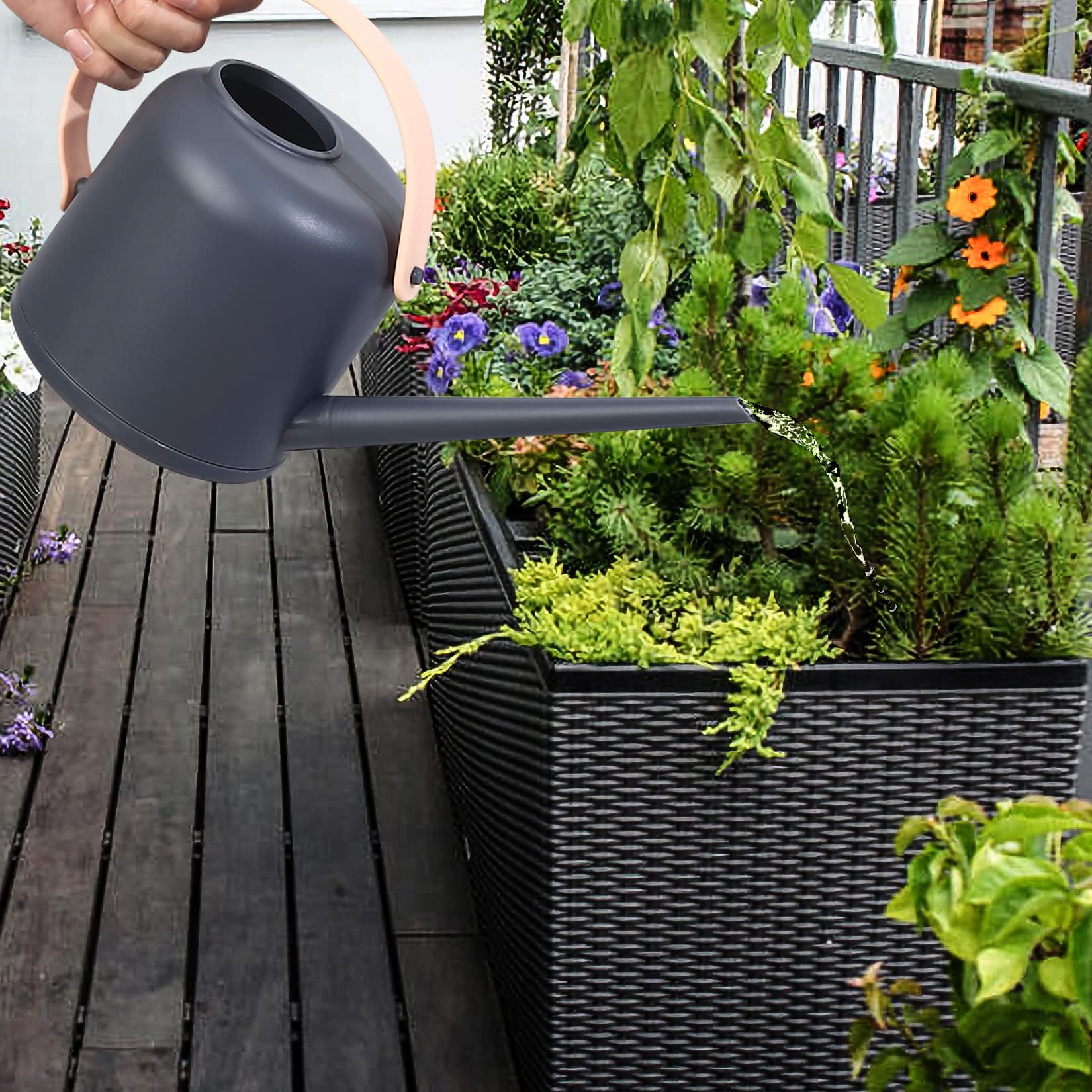 OFFCUP 1 liter gieter, kleine gieter voor planten, kamerplanten, met lange schenktuit, voor thuis, planten, bonsai (zwart