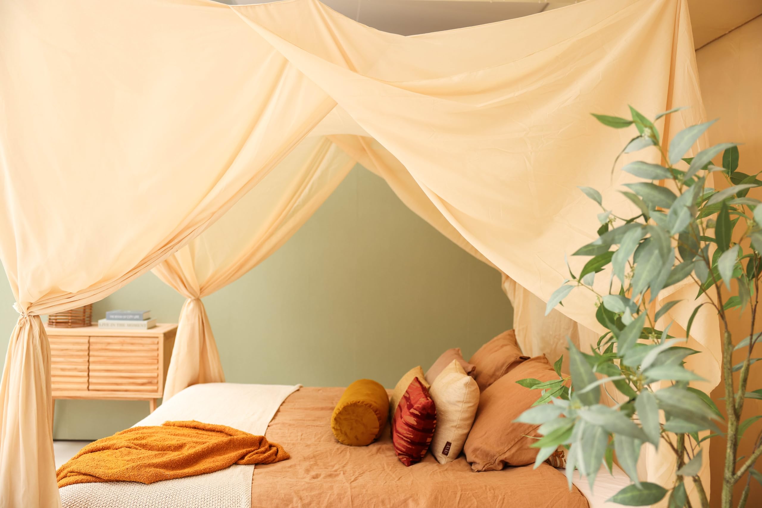Cremebeiger Betthimmel für Doppelbett | Rechteckiges Moskitonetz Größen | Baldachin Bett für Teenagern & Erwachsenen | Himmelbett für Schlafzimmer