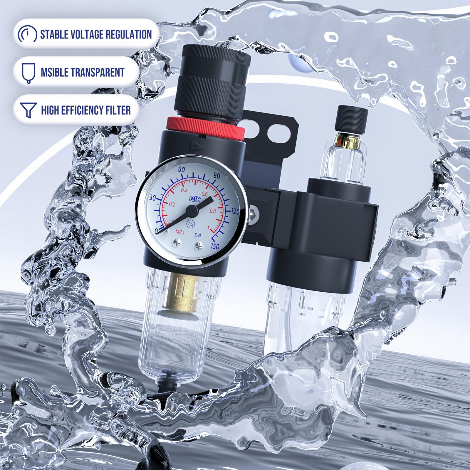 Regulador de presión de aire 1/4 compresor en línea separador de agua filtro neumático con piezas de calibre comprimido AFC2000+kit de latón de EE. UU