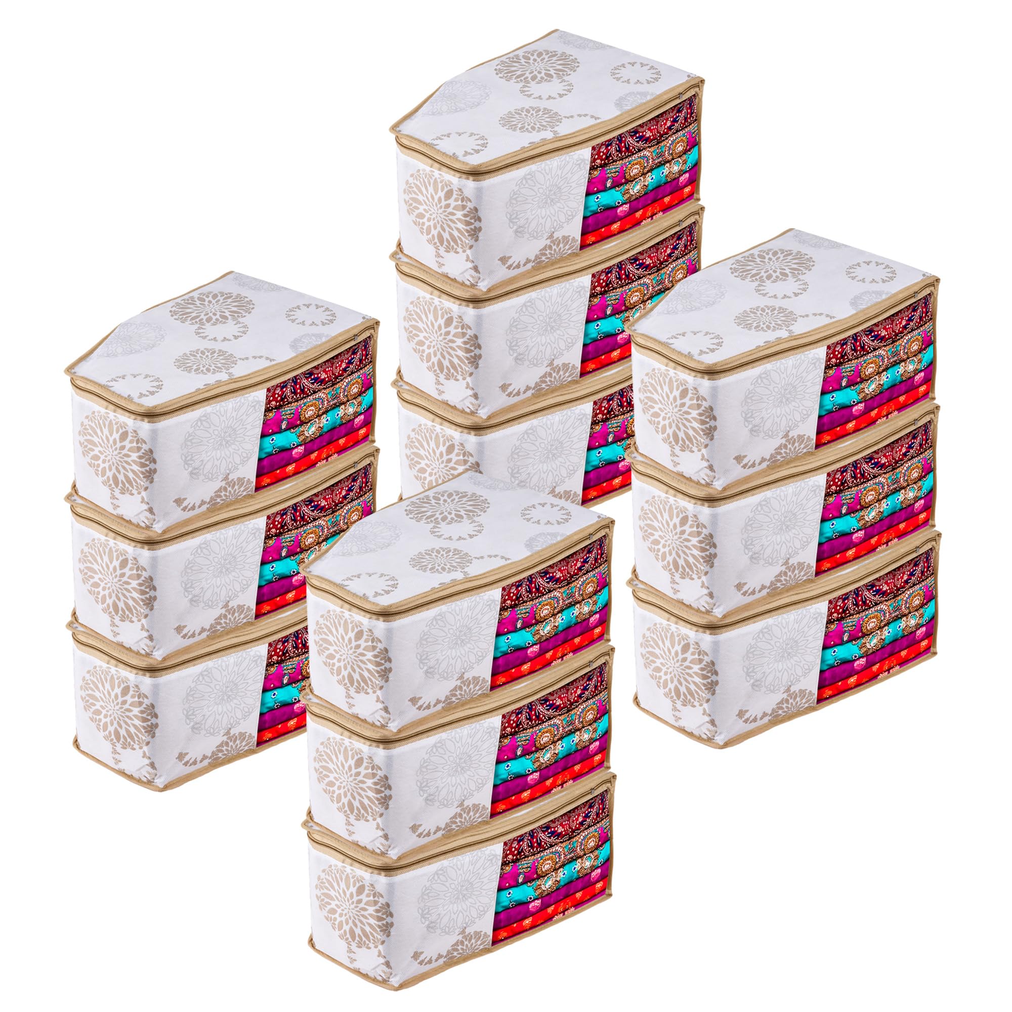 Kuber Industries Pack of 12 Blouse Storage Bag | Clothes Storage Bag | Visible Window Wardrobe Bag | Zipper Clothes Organizer | Blouse Bag for Travel | Gola-Print | White (B0CWH7CV7D) Amazon Price History, Amazon Price Tracker