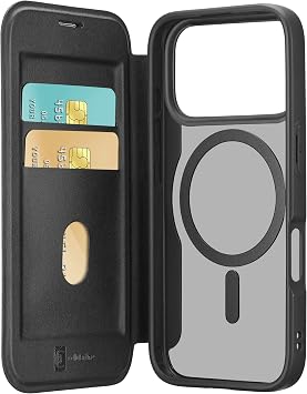 Cellularline Brand iPhone 17 Pro Max Case, Notebook-type, MagSafe, Clear, Transparent, Back Clear, Card Pockets, Card Slots, Business, Black