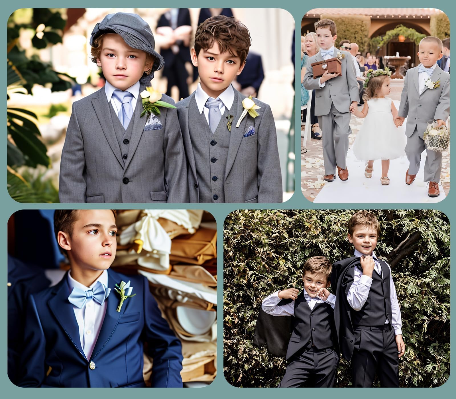 Jungenanzüge, 3-teiliges Slim-Fit-Anzug-Set, Dresswear, Ringträger, Outfit für Jungen