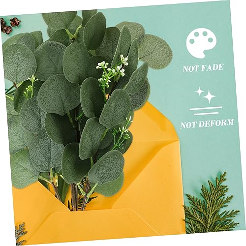Miniatura 2 de VOSAREA 18 piezas de hojas de eucalipto simuladas, ramas de eucalipto falsas, ramas de eucalipto de plata sintética, tallos de corona verde, plantas