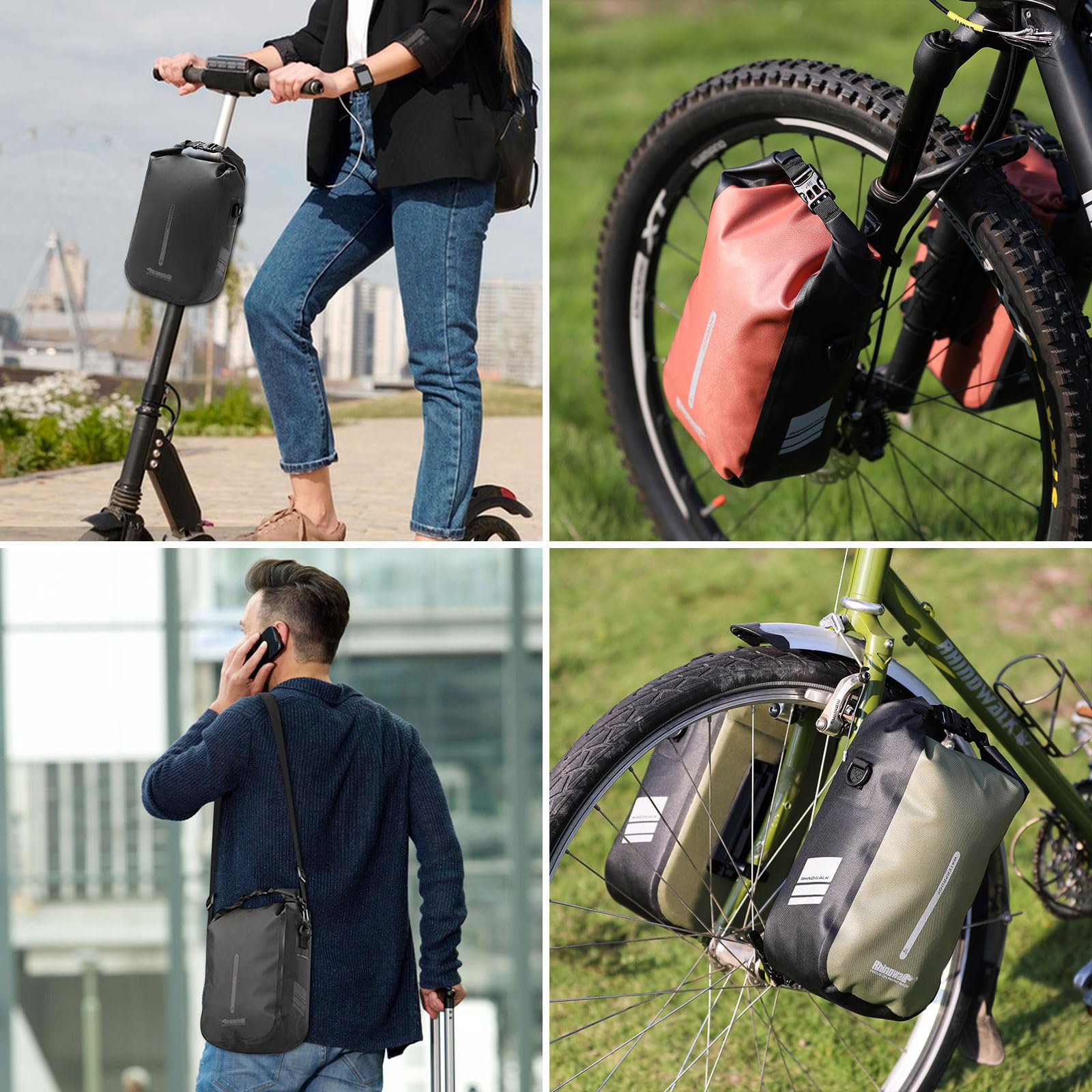 BAIGIO wasserdichte Gabeltasche Fahrrad, Fahrradtasche für Gepäckträger und E-Scooter, Gepäckträgertasche vorne Seitentasche hinten Umhängetasche Professionell Fahrradzubehör, 6L Schwarz