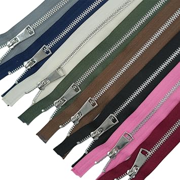 Wonesifee Metal Zippers 8pcs #5 Heavy Duty Silver Separating Zippers 20" | Y-Teeth open end Zipper for Sewing Clothing Parka Down Jacket Outerwear Coat Crafts DIY Purses Bags 8colors 20inch
