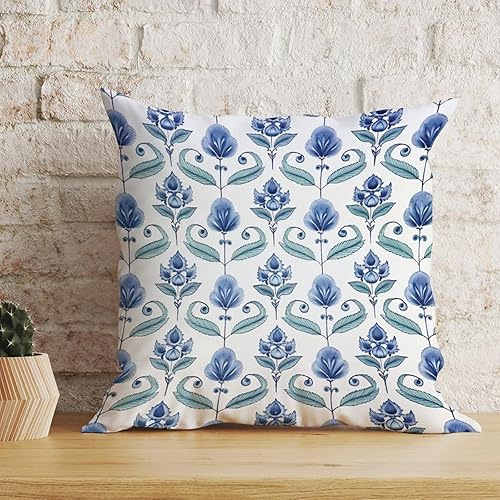 Miniatura 5 de Almohada de lirio de agua azul índigo, diseño floral botánico de ninfaea de loto, funda de cojín de doble cara con cremallera, 20 x 20 pulgadas,