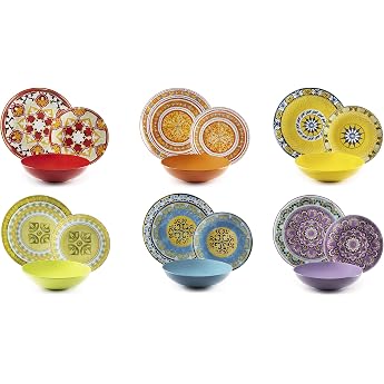 excelsa etno chic porcelain dinner set multi-color 21-piece
