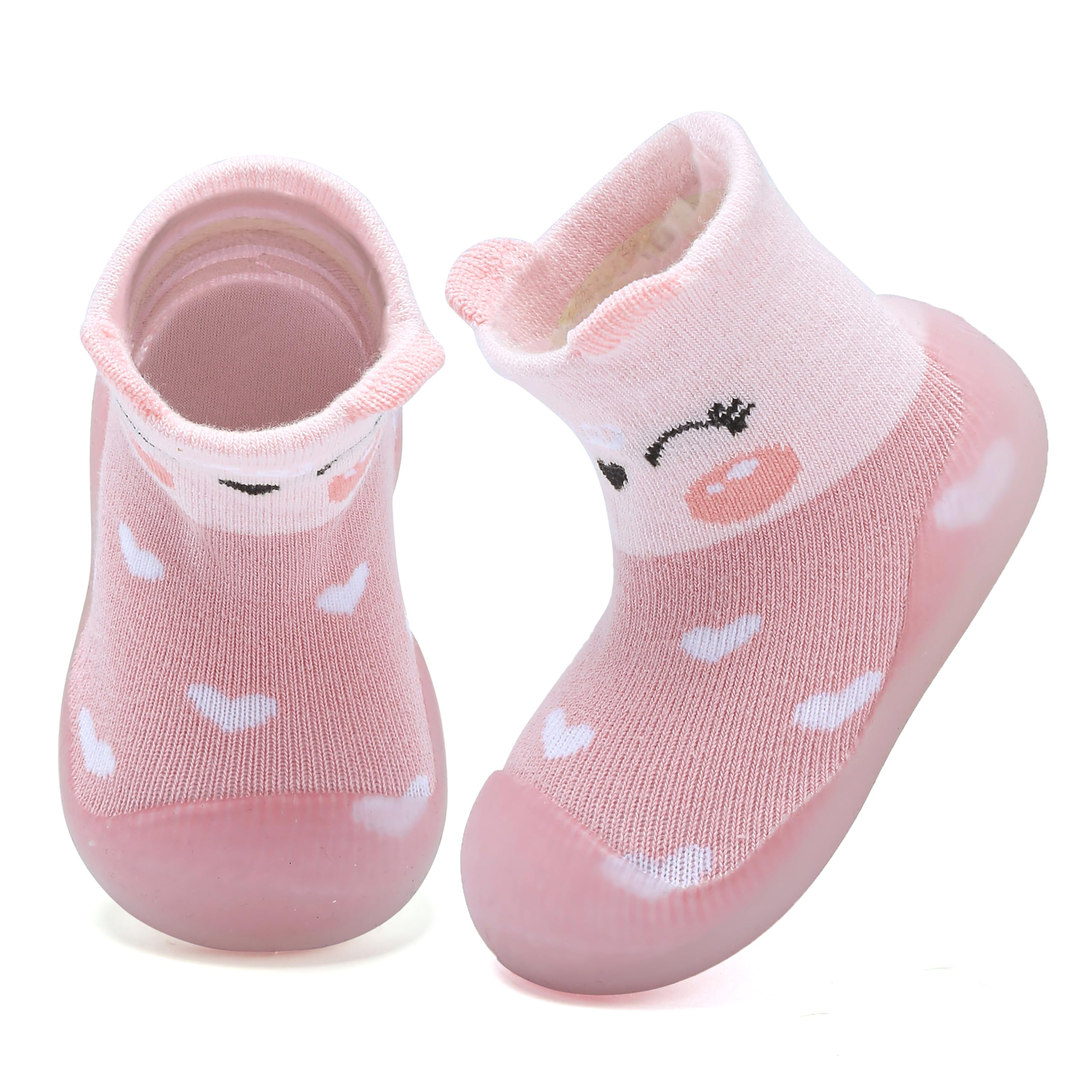 Anproity Baby Sock Shoes Boys Girls First Walking Shoes Non Slip Cartoon Soft Rubber Sole Baby Slipper Infant Toddler Sneakers Pink Rabbit 9 Months-12 Months
