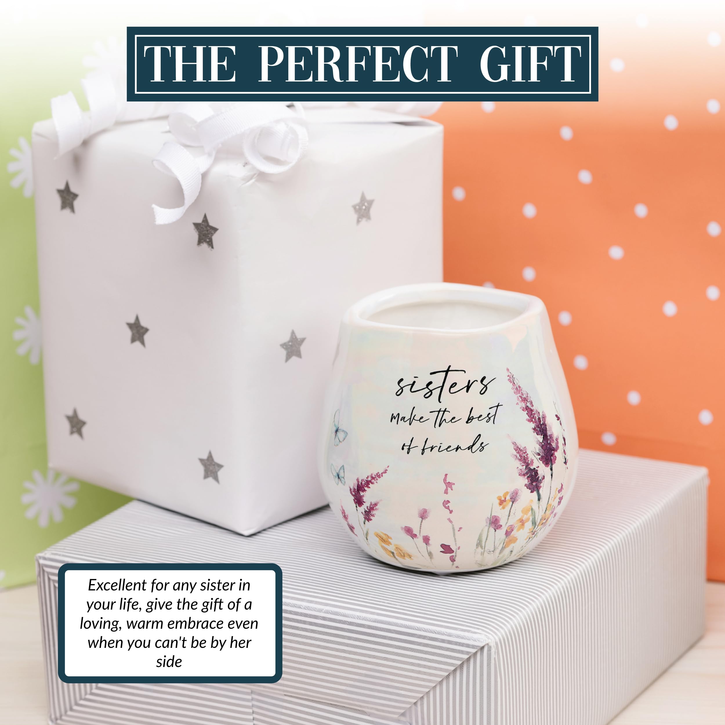 Pavilion – Sister – 237 ml Keramikkerze, Jasmin-Duftkerze, Geschenk für Schwestern, inspirierende Geschenke für Frauen, beste Freundin, Bestie BFF Entspannungskerze, 1 Stück, Creme