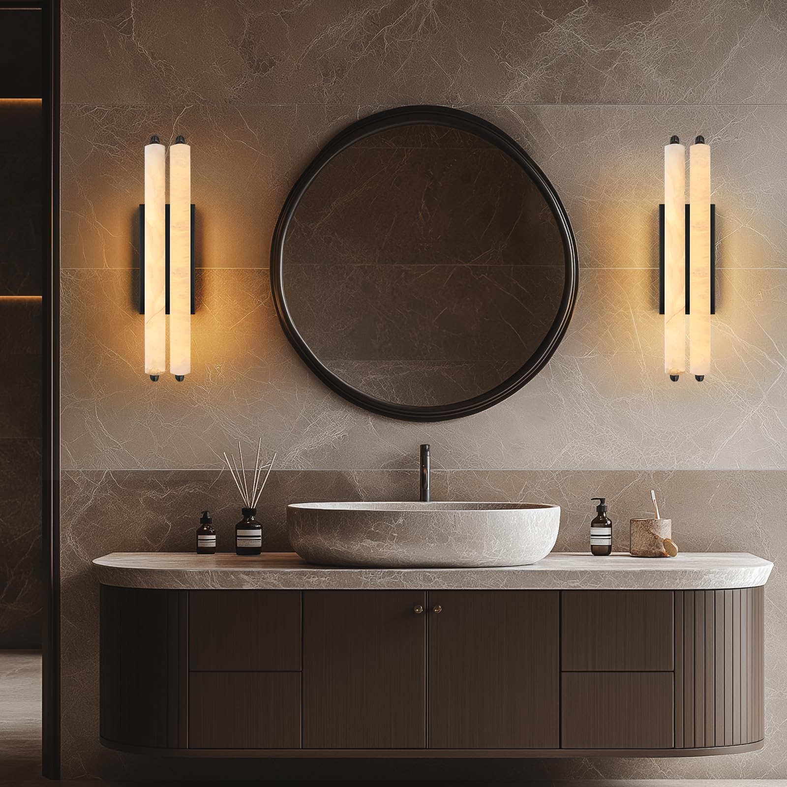 Applique da parete moderna in K9 per bagno e soggiorno, 48 cm, finitura nera, doppia lampada con piastra di supporto singola, illuminazione elegante per corridoio e scale.