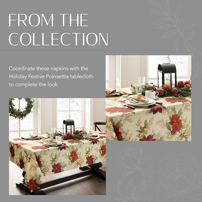 Servilletas de tela Festive Poinsettia, 17 x 17 pulgadas, set de 4 miniatura 5