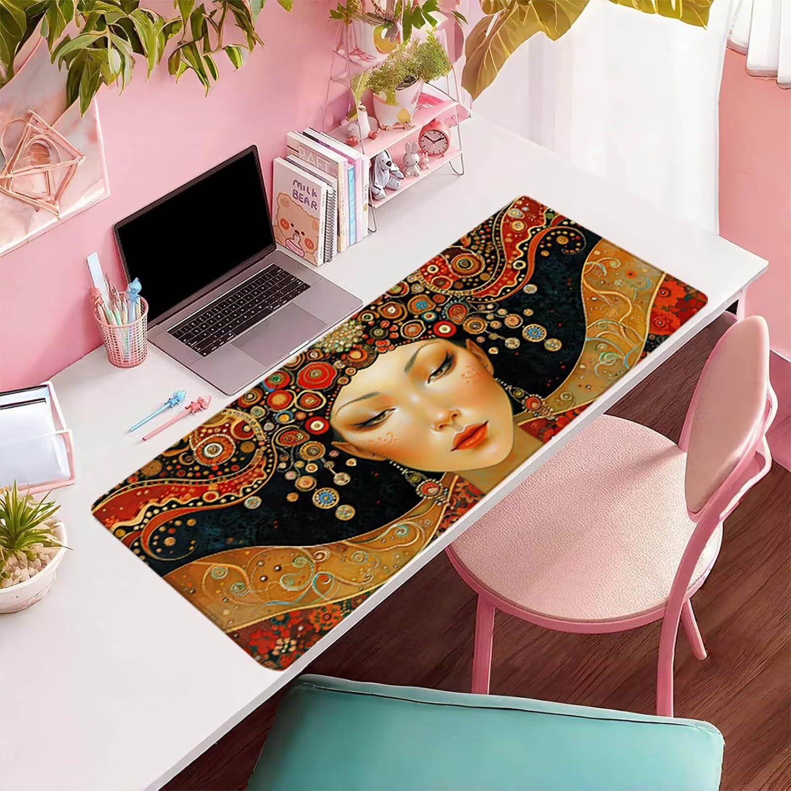 Abstrakt Mousepad, KöNigin Mauspad XXL 1600x800x3mm, Schreibtischunterlage mit Vernähte Kanten, Mauspad Gaming Verbessert Präzision und Geschwindigkei, Schreibtisch Zubehör und PC Zubehör 0-4925