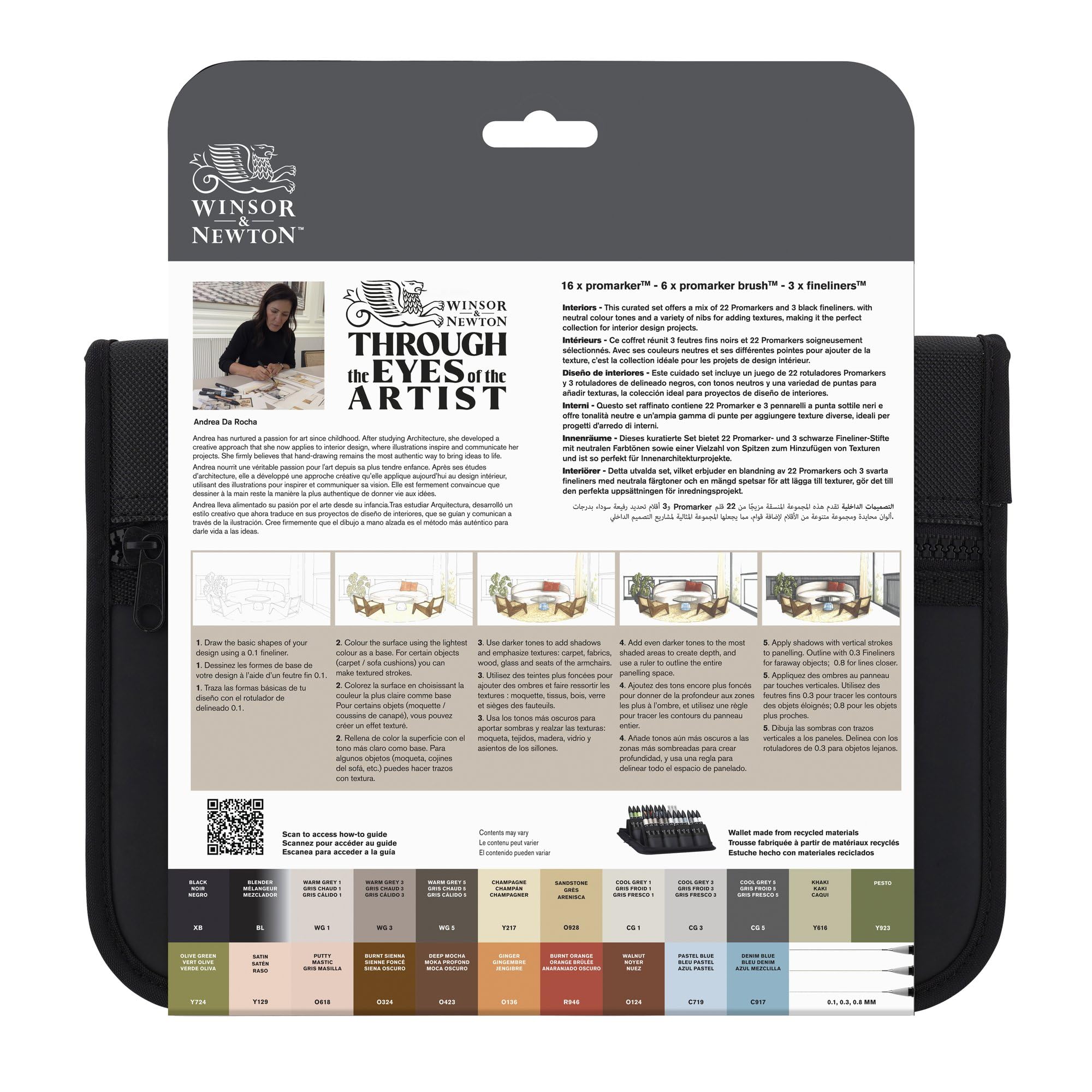 Winsor & Newton Promarker & Fineliner - Set de rotuladores de Diseño de Interiores, Estuche de 26