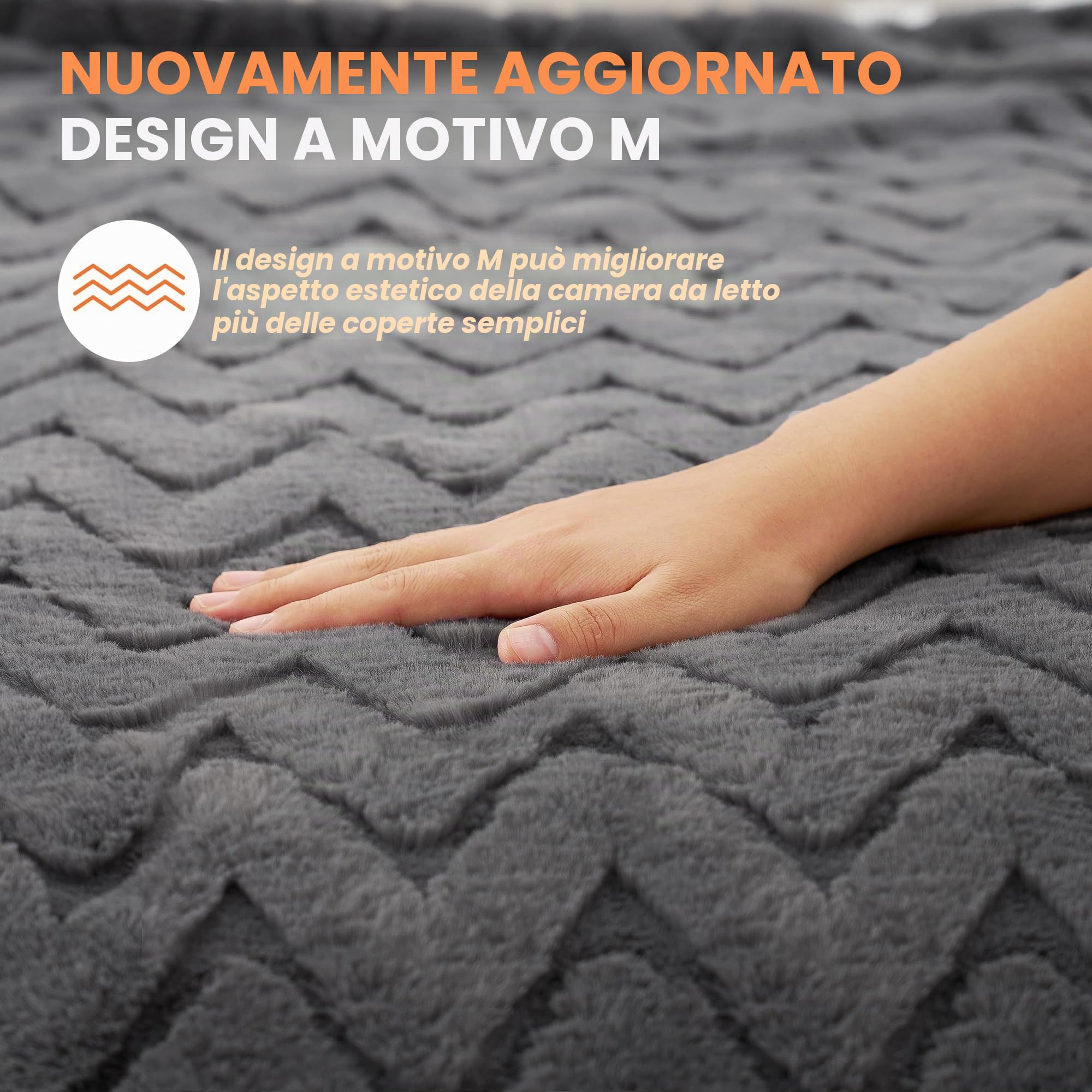 Coperta Elettrica Riscaldante 130x180 cm, Motivo a M, 4 Livelli Temperatura, Timer Spegnimento Automatico 10h, Morbido Peluche Coniglio e Sherpa, Lavabile, per Sofa Letto Ufficio