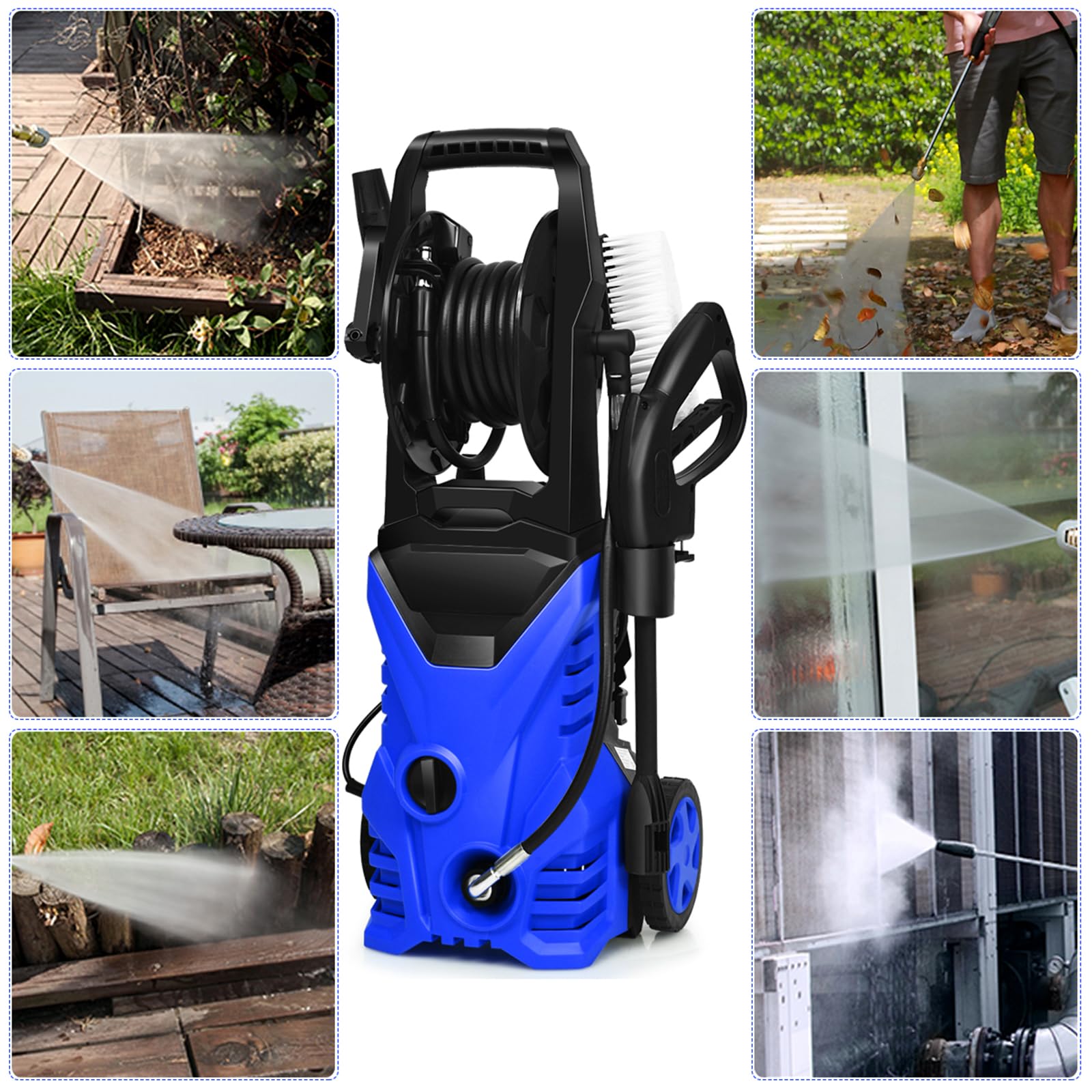 COSTWAY Idropulitrice con 2030 PSI, 5L / Min Idropulitrice Portatile con Ugello Lotus e Ugello ad Alta Pressione, Cavi e Tubi Più lunghi, Adatto per La pulizia di Giardini, Auto,Case(blu)