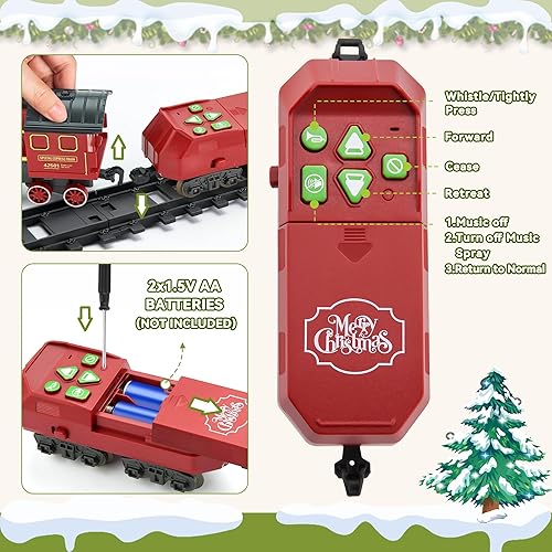 Miniatura 7 de Juego de tren con caja de regalo y control remoto, juguetes de tren con humo, luz y sonido, juegos de tren de Navidad para alrededor del árbol