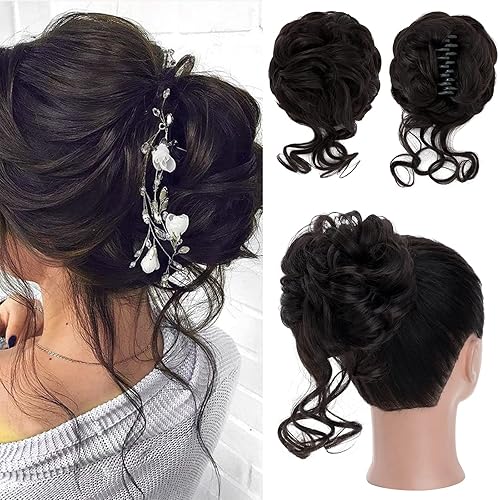 Miniatura 8 de S-noilite Extensiones de cabello ondulado con clip de garra, moño falso con clip de garra, extensiones de cola de caballo onduladas rubias