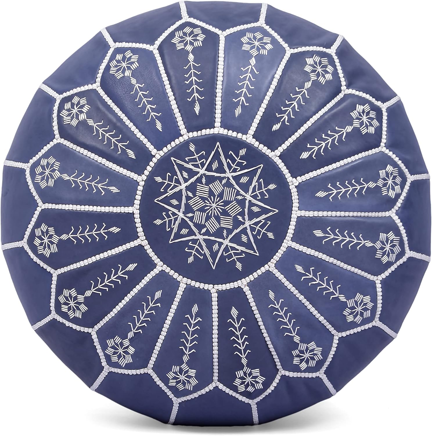 Marrakesh Gallery Genuine Leather Round Pouf Unstuffed - Moroccan Ottoman Footstool, Footrest Cover - Boho Decor - Bohemian Living Room, Bedroom, Kids Room, Gift & Wedding