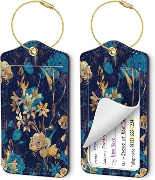 2 Pack Luggage Tags for Suitcases, Cute PU Leather Name Tags with Privacy Cover & Stainless Steel Loops, Travel ID Bag Tags for Women & Men - Grace