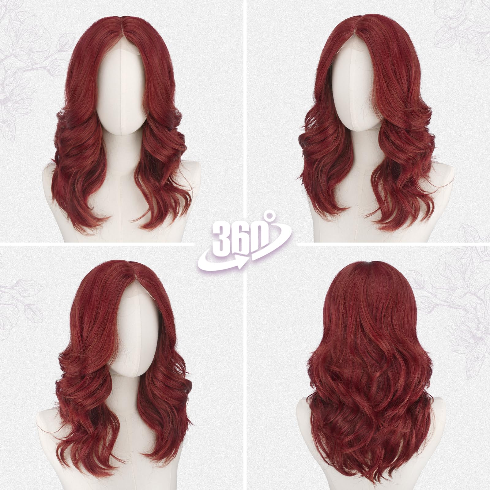BARSDAR Corta Ondulada Cobrizo Rojo Peluca, 40cm Shoulderlongitud Cobrizo Pelucas para Mujer Corta Wave Layered Peluca con Face-Framing Curtain Bangs Aspecto Natural Sintética Pelucas de Pelo Party