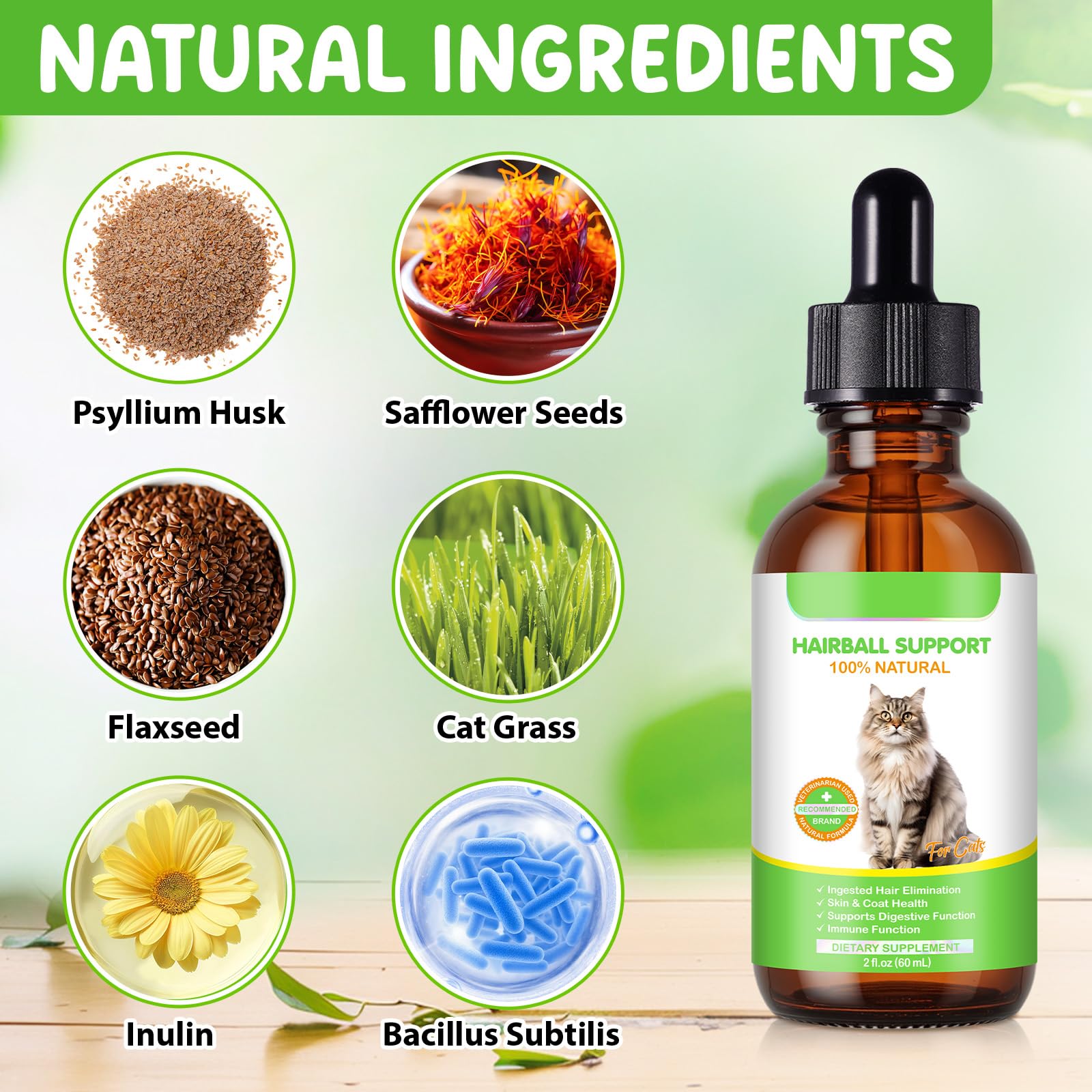 Hairball Trattamento Per Gatti E Gattini, Cat Hairball Remedy, Hairball Support Gocce Sollievo Con Psyllium Husk, Vitamine Per Gatti Lunghi E Brevi Peli, Nutre Capelli E Riduce La Secchezza 60Ml