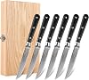 Damascus Serrated Steak Knife Set of 6 with Case, 5 Inch Serrated Steak Knife, 67 Layers Steel Blades Hand-sharpened to 15°, Non-slip G10 Ergonomic Triple Rivet Handle for Gift, Natural Wooden Box