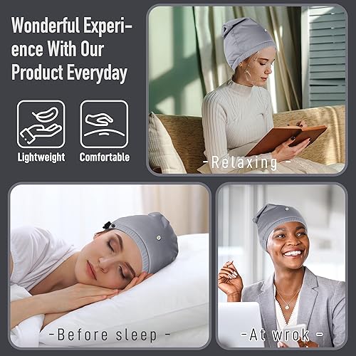 Vista 14 de Paquete de aceite de ricino para cabeza, gorro elástico y reutilizable, algodón orgánico para mujeres que duermen, doble capa impermeable kit