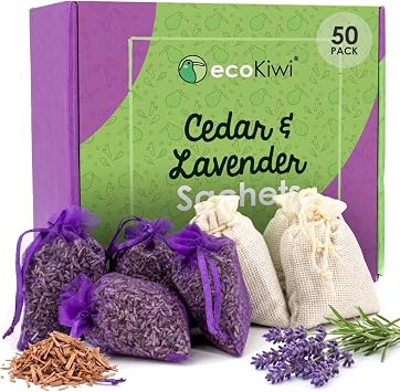 ecoKiwi Cedar and Lavender Sachets for Drawers and Closets - 50 Pack