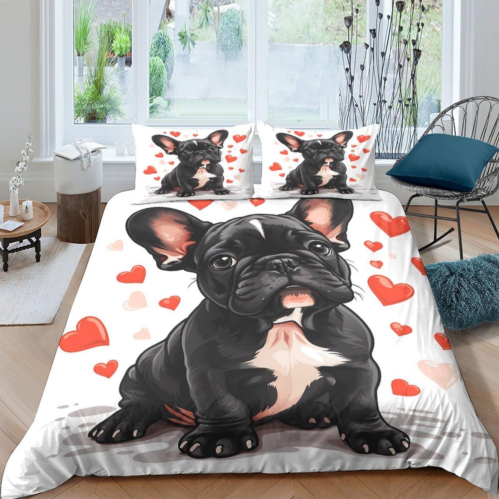 Ctjqhvkz Style-2 3D Printed French Bulldog Fitted Sheet Microfiber Soft Decorative Heart Bed Cover For Bedroom Guest Room Dorm Decor Single（135X200cm）