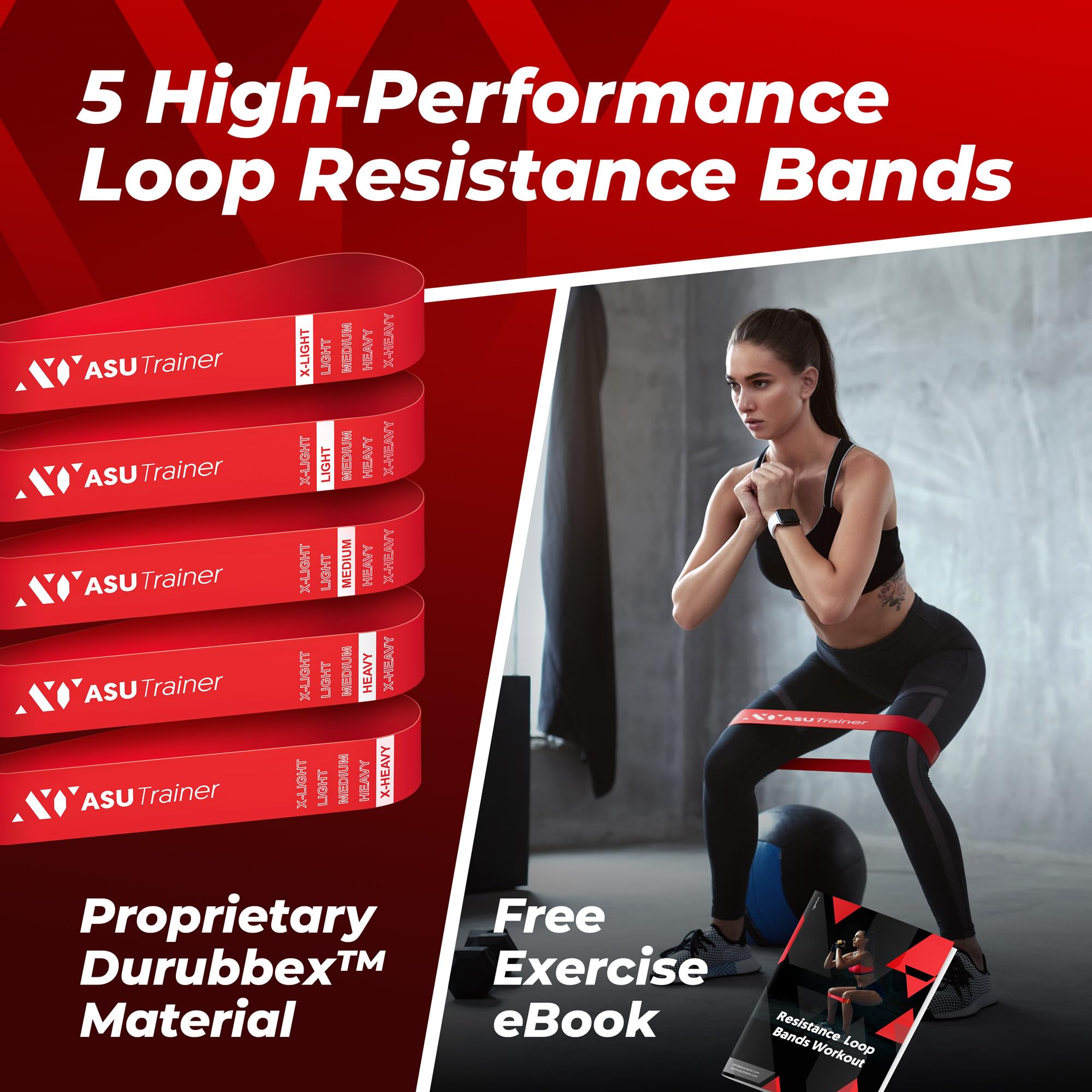 Loop Resistance Bands, 5 Exercise Bands, 5–40 lb, Boosting Workout Equipment Made of Durubbex, Resistance Bands for Working Out, Inner Thigh Exercise Equipment, Fitness & Workout Bands