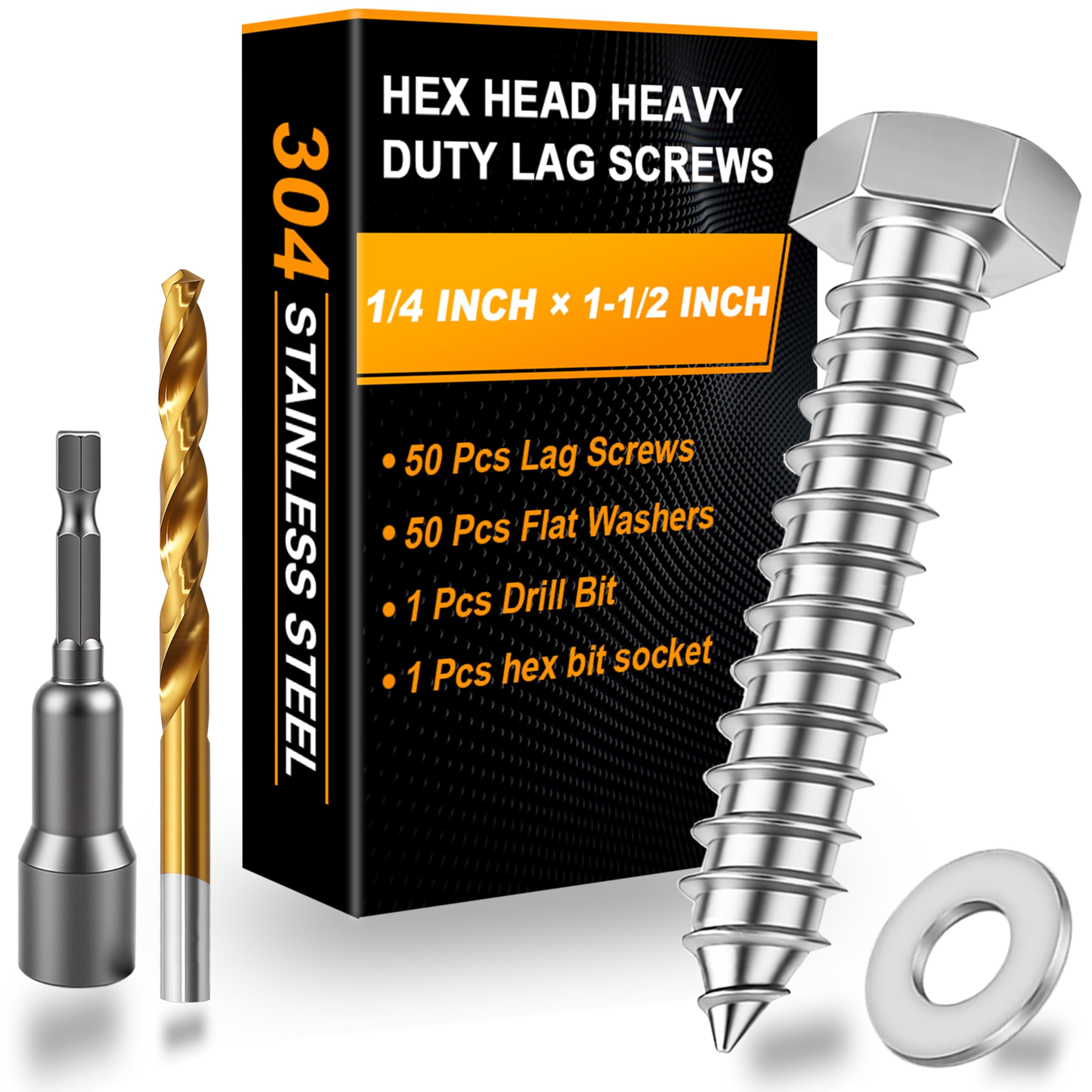 Hex Head Lag Screws - 25 Pack for Wood -18