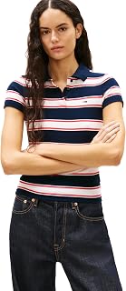 Tommy Jeans Women's Lightweight Cotton Short Sleeve Ribbed Polo in Slim Fit