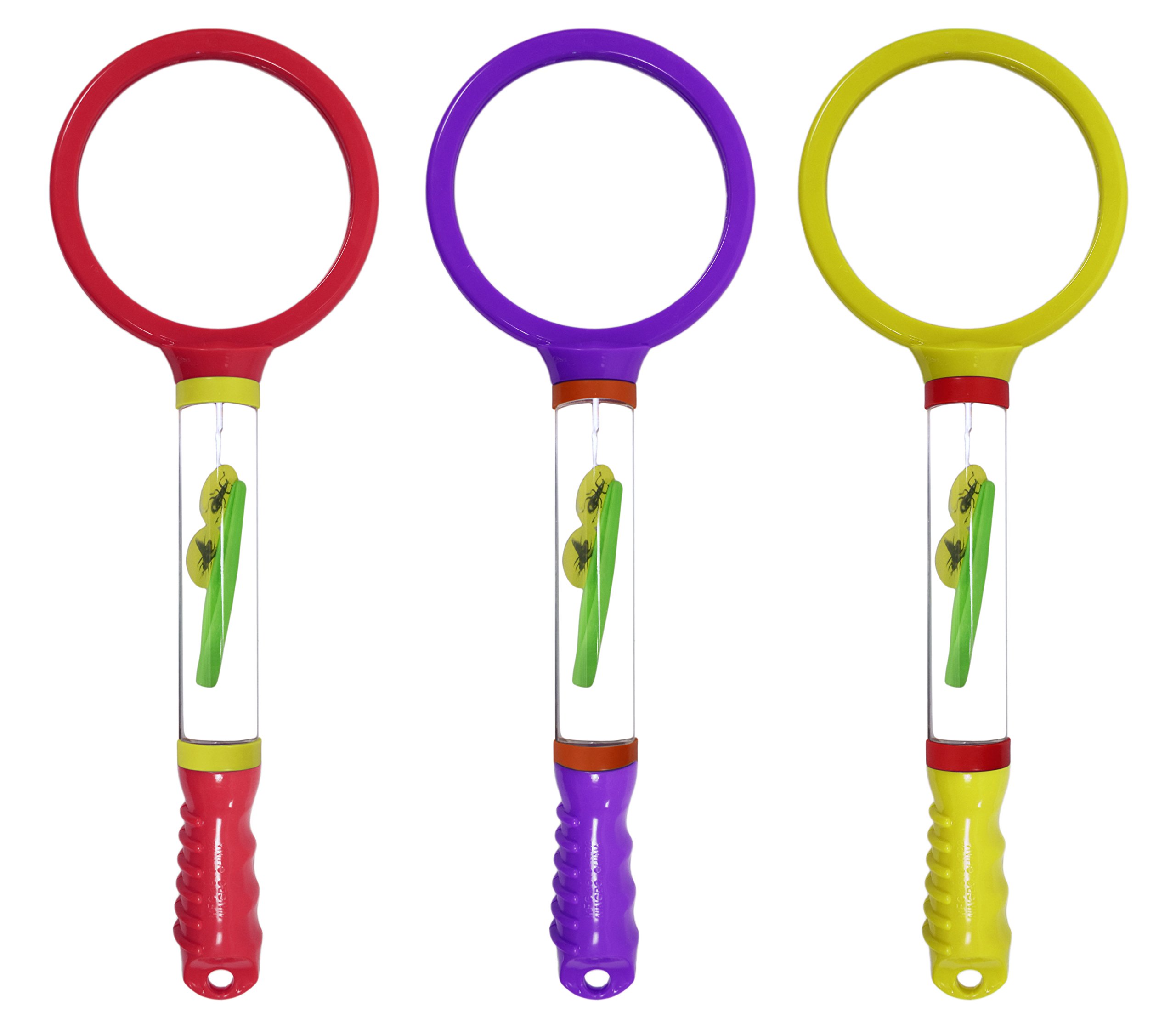 Children's Magnifying Glasses! Educational Kit for Your Little Explorer - Perfect for Classes, Feild Trips, Hikes or Playing Outside! (Set of 3 Red Purple and Yellow)