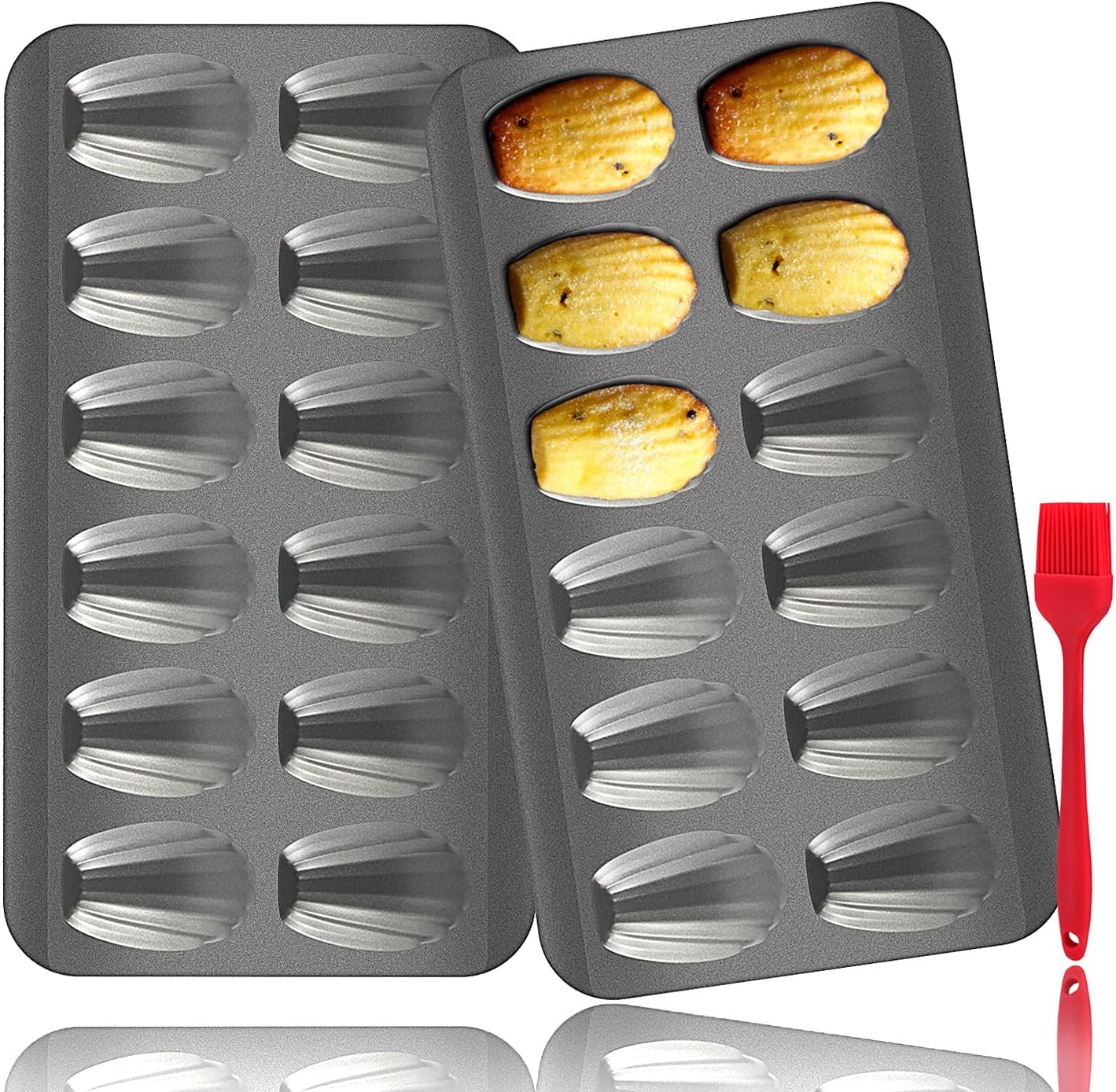 Amazon OAMCEG マドレーヌパン シリコンブラシ付き 12個 高耐久 シェル型 マドレーヌパン ノンスティック カーボンスチール