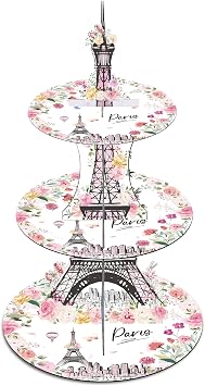 Keluna Paris Themed Party Decorations - 3 Tier Cupcake Stand Eiffel Tower Paris Party Decorations Macaron Dessert Holders Women Birthday Supplies