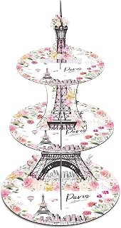 Keluna Paris Themed Party Decorations - 3 Tier Cupcake Stand Eiffel Tower Paris Party Decorations Macaron Dessert Holders Women Birthday Supplies